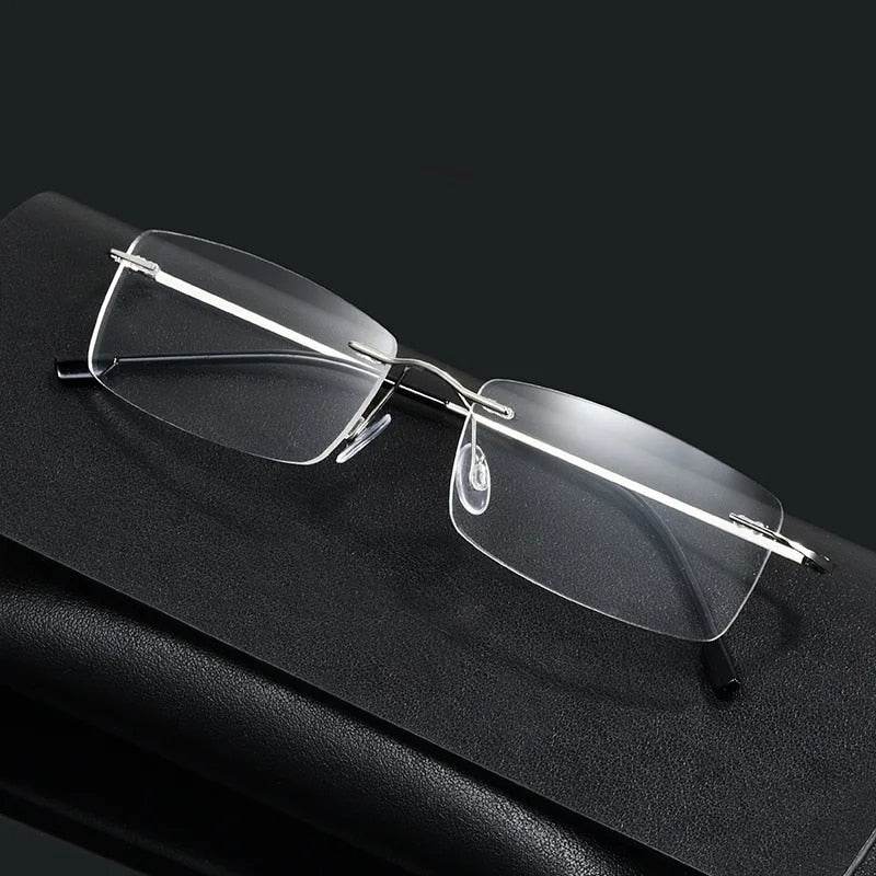 Sunglass Lover titanium rimless glasses frame for men lightweight silver bridge adjustable nose pads sleek rectangular