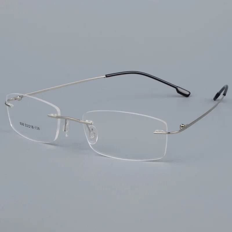 Sunglass Lover titanium rimless glasses frame for men with rectangular lenses silver temples