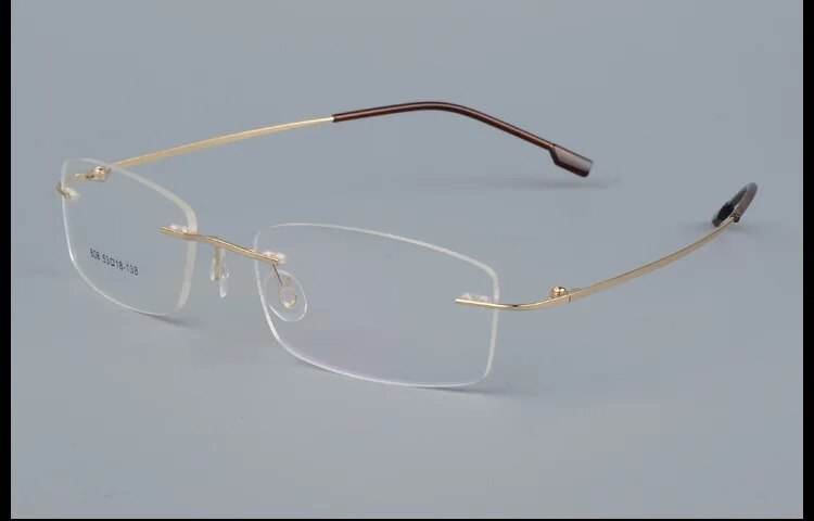 Sunglass Lover titanium rimless glasses frame for men rectangular lenses gold temples with brown tips