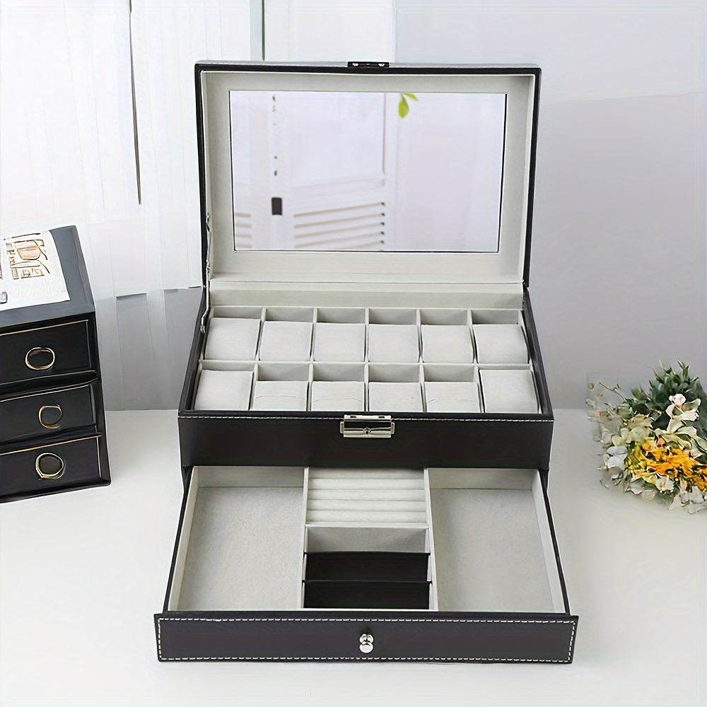 Deluxe 12-Slot Watch & Jewelry Storage Box – Faux Leather Organizer - Sunglass Lover
