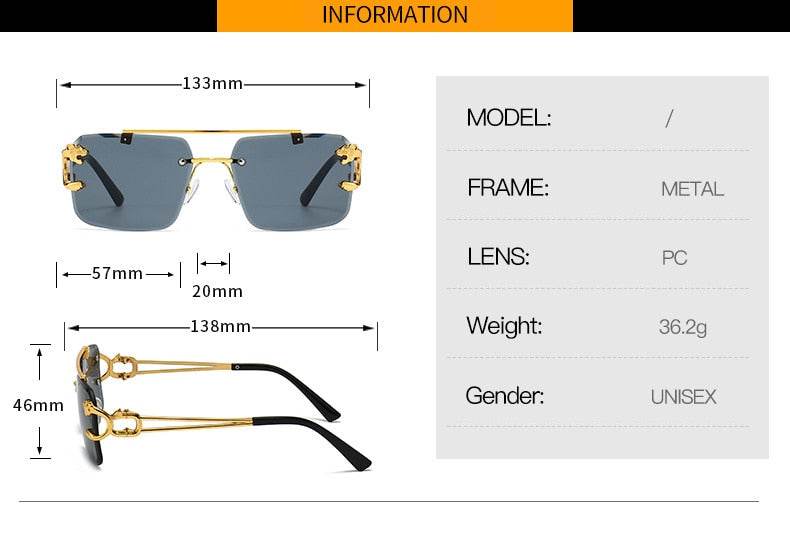 Sunglass Lover gold metal double bridge rimless sunglasses with gray lenses and black temple tips