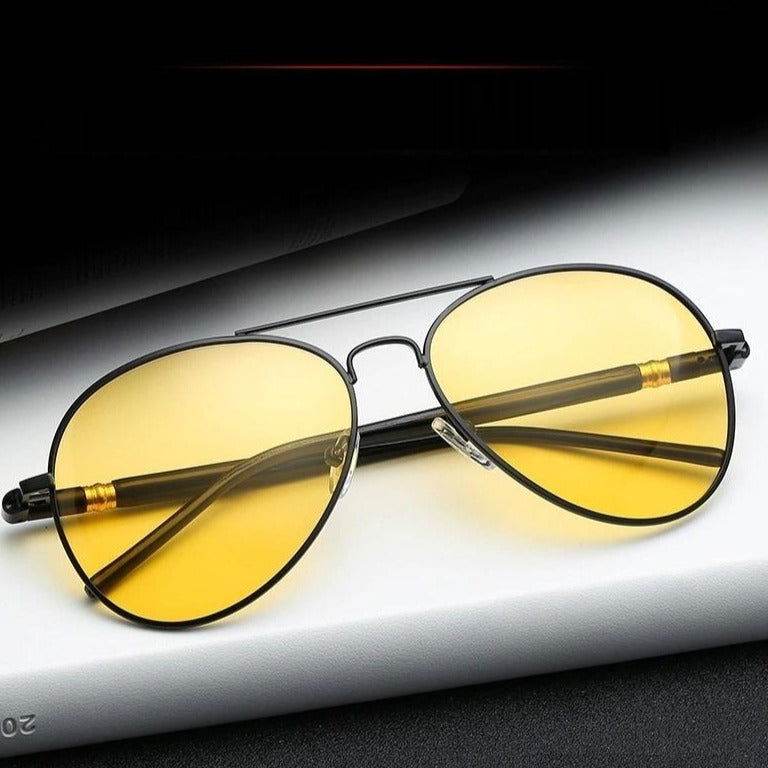 Sunglass Lover yellow lens aviator driving sunglasses for men black metal frame double bridge