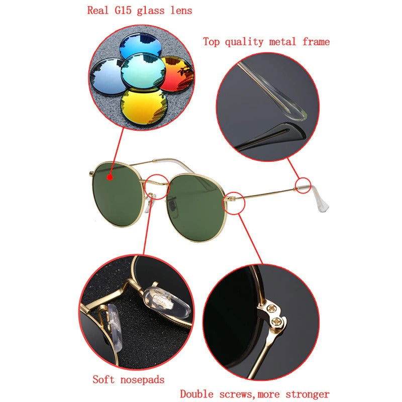 Sunglass Lover vintage round sunglasses for men and women gold metal frame with green G15 lenses and nose pads