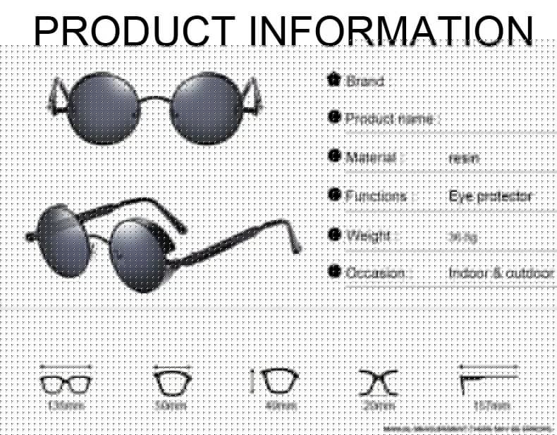 Sunglass Lover steampunk round sunglasses black round lenses thin metal frame shown front and side with dimensions