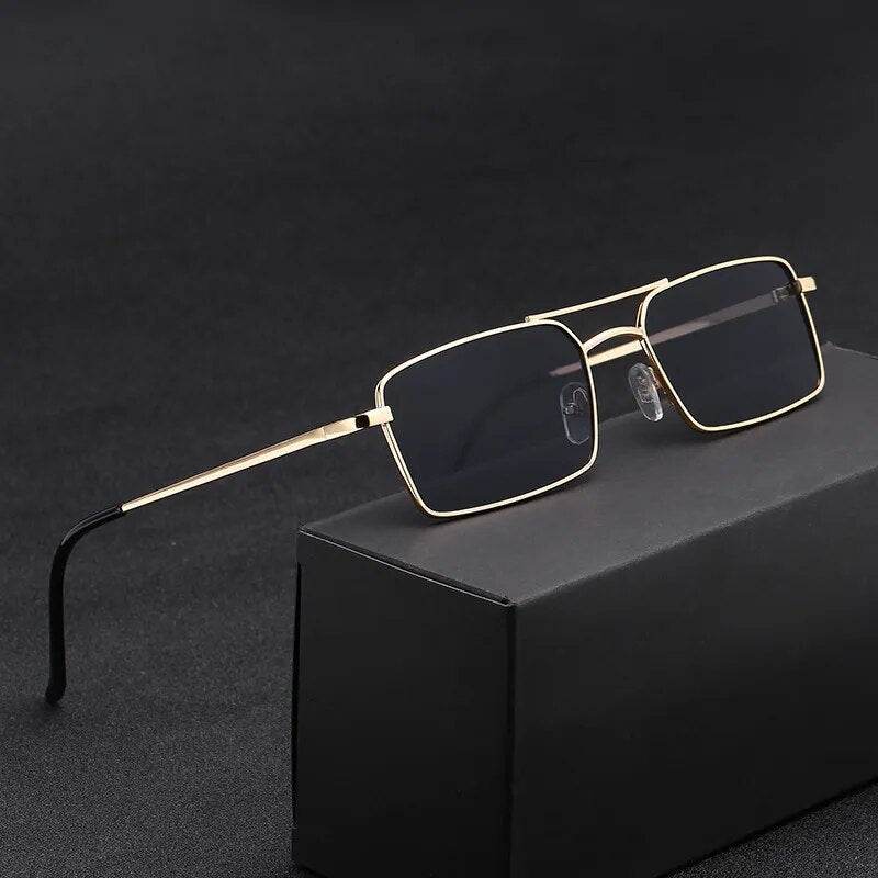Sunglass Lover gold rectangular metal frame with black lenses adjustable nose pads classic women's sunglasses online