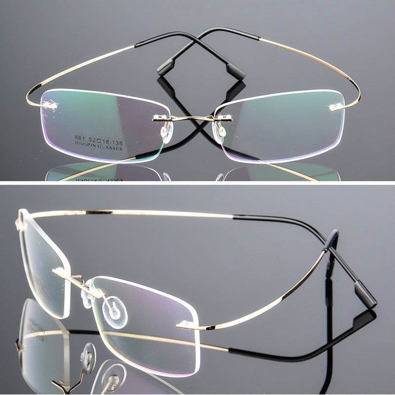 Sunglass Lover rimless gold and black frames ultra light titanium eyeglasses for women with adjustable nose pads