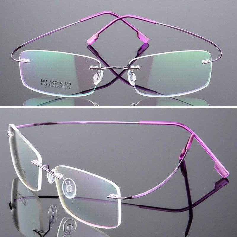 Sunglass Lover rimless purple titanium frames ultra light titanium eyeglasses for women with adjustable nose pads