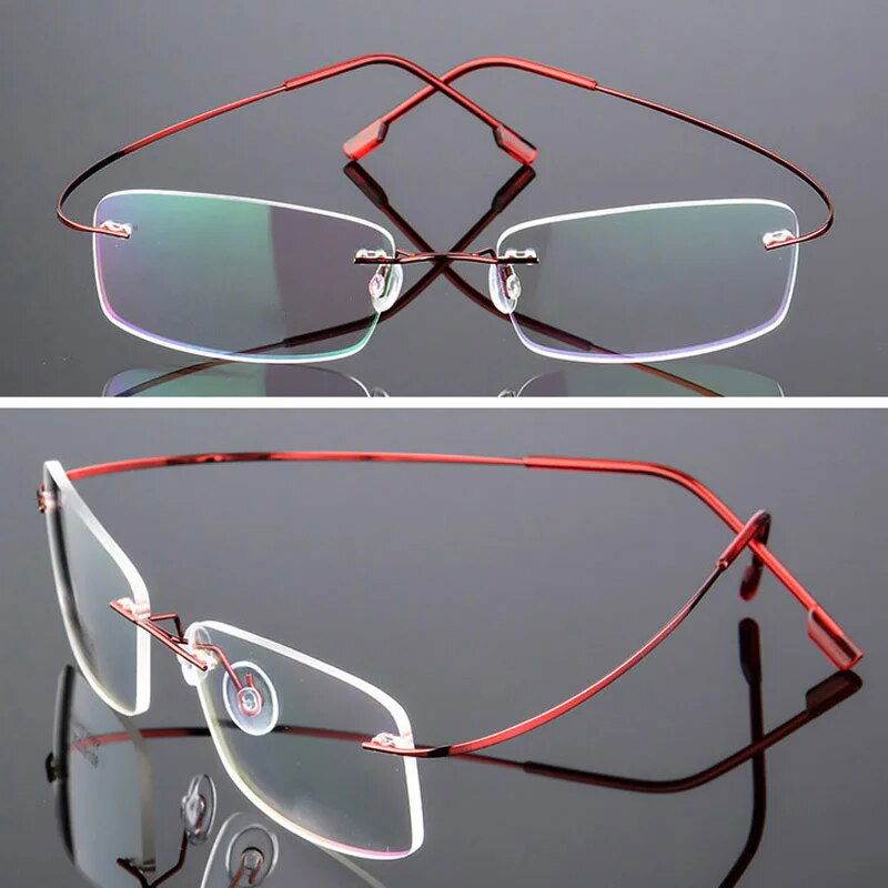 Sunglass Lover rimless red ultra light titanium eyeglasses for women with adjustable nose pads