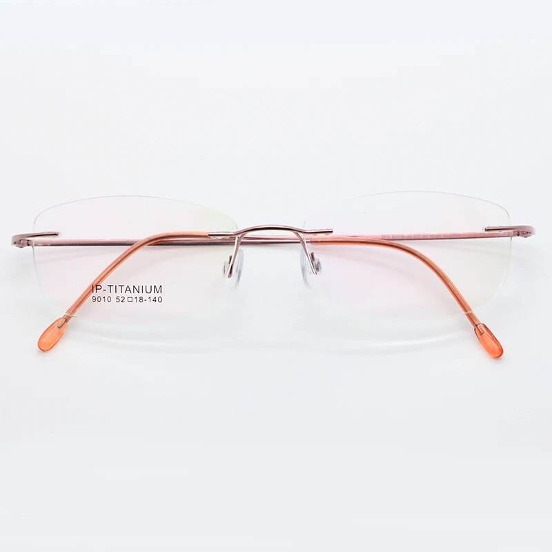 Sunglass Lover ultra light titanium eyeglasses for women rimless pink metal frames with orange temple tips