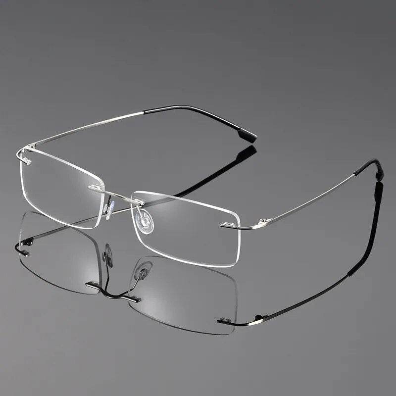 Sunglass Lover ultra light titanium eyeglasses for women rimless rectangular silver frames with adjustable nose pads