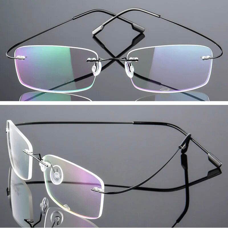 Sunglass Lover rimless ultra light titanium eyeglasses for women with adjustable nose pads and thin black temples