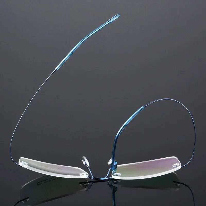 Sunglass Lover rimless blue ultra light titanium eyeglasses for women with adjustable nose pads and thin temples