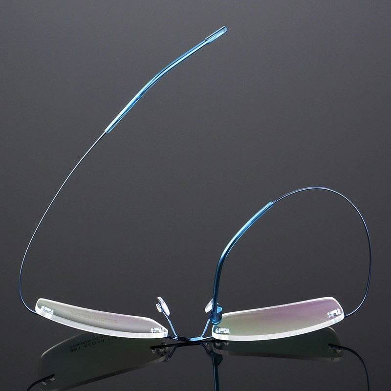 Sunglass Lover ultra light titanium eyeglasses for women rimless blue frames with nose pads