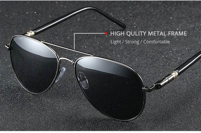 Sunglass Lover classic metal aviator pilot polarized sunglasses for men with black lenses and adjustable nose pads