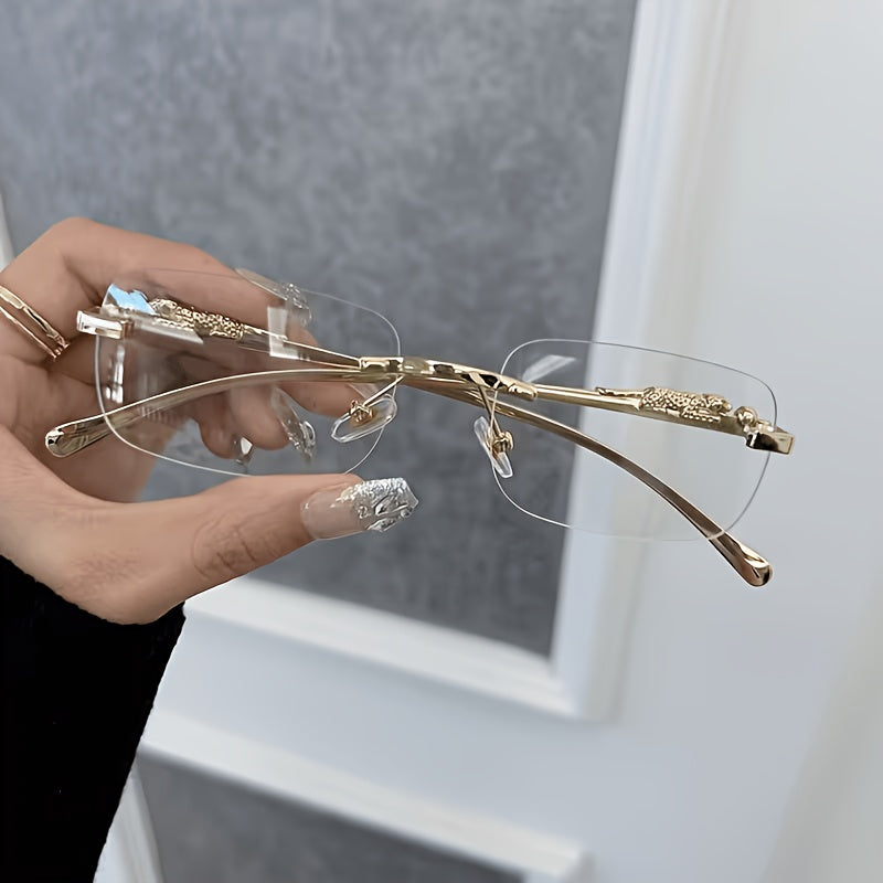 Fashion Rimless Rectangular Clear Lens Glasses for Men Women | Lightweight Minimalist Eyeglasses | Decorative Transparent Frame Eyewear