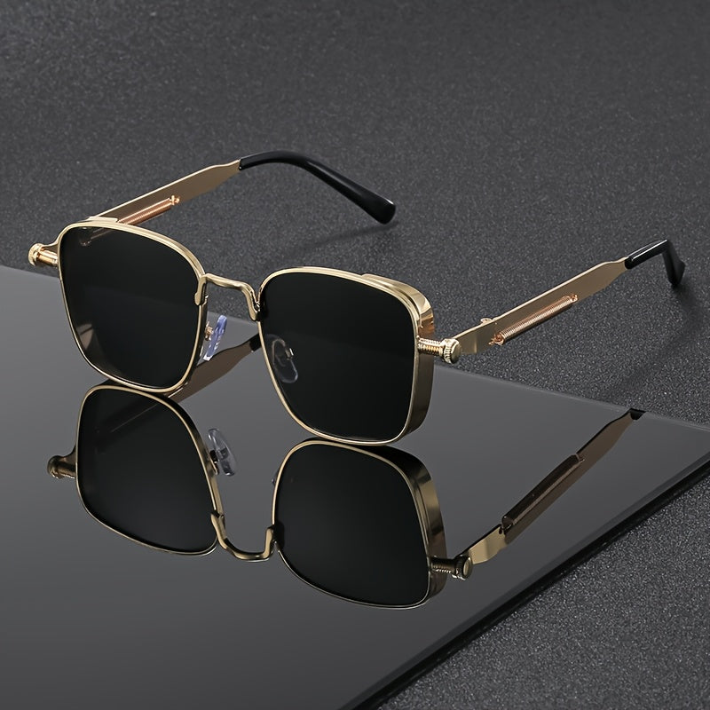 Spring-Leg Square Metal Fashion Sunglasses | Korean Style Shades