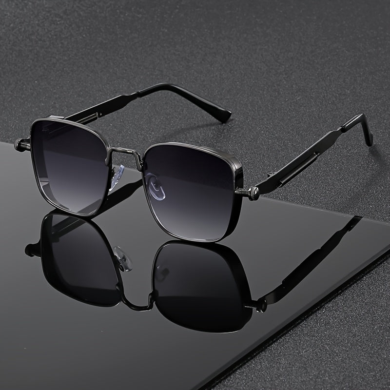Spring-Leg Square Metal Fashion Sunglasses | Korean Style Shades