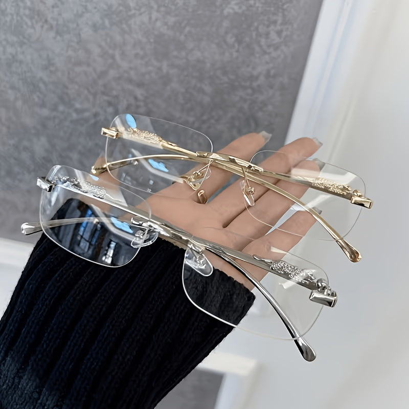 Fashion Rimless Rectangular Clear Lens Glasses for Men Women | Lightweight Minimalist Eyeglasses | Decorative Transparent Frame Eyewear
