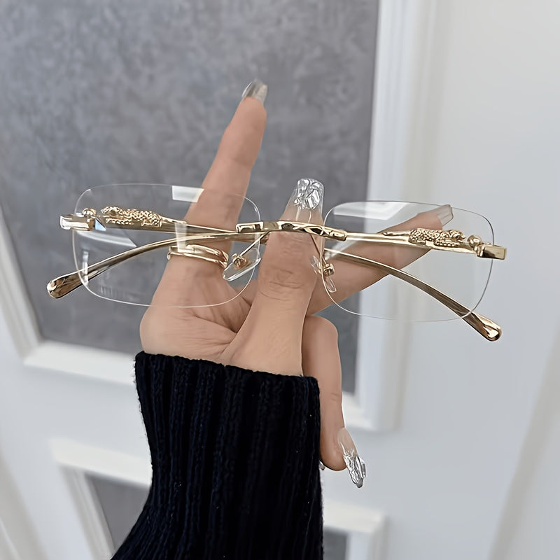 Fashion Rimless Rectangular Clear Lens Glasses for Men Women | Lightweight Minimalist Eyeglasses | Decorative Transparent Frame Eyewear
