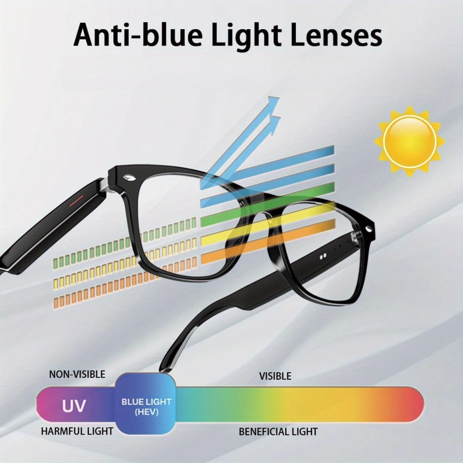 Glasses with anti-blue light lenses on a gray background