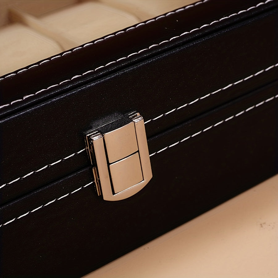 Black Faux Leather 12-Slot Watch Box for Men Gift For His/her