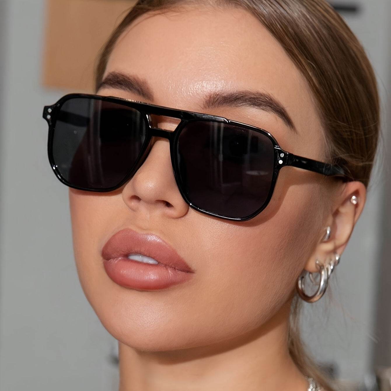 Black Classic Double-Rim Rectangular Fashion Glasses - Sunglass Lover