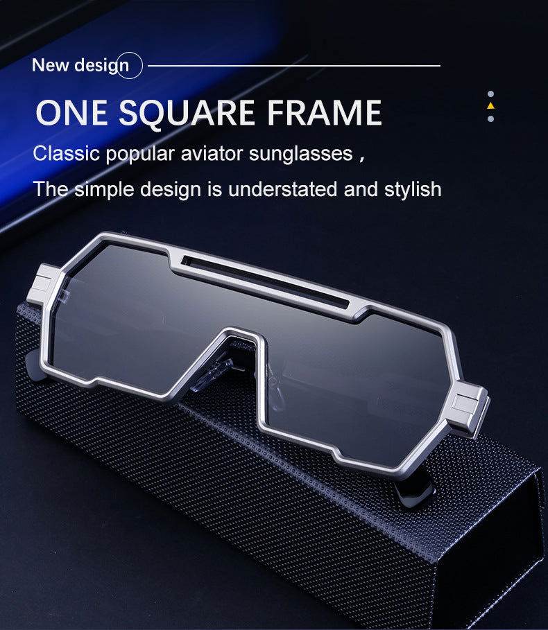 Martin square sunglasses for men silver geometric rectangle frame with dark lenses on textured display box