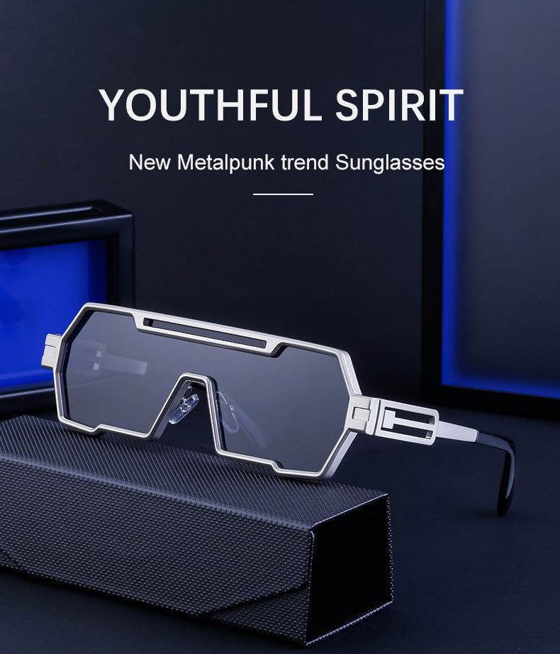 Sunglass Lover metal frame rectangle Martin square sunglasses for men. Geometric silver lenses with futuristic design