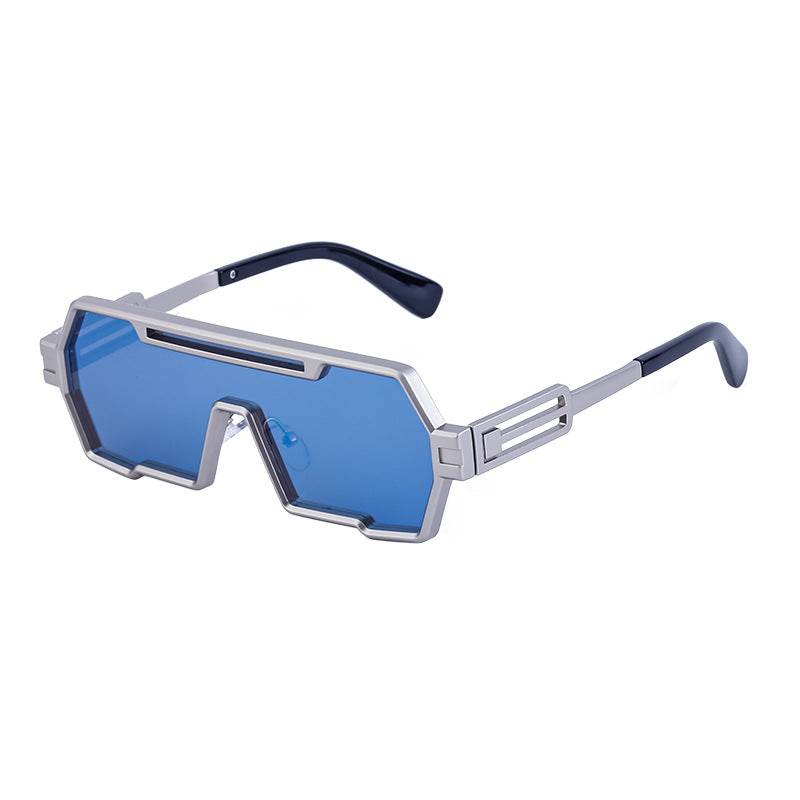 Sunglass Lover Martin square sunglasses for men silver geometric frame with blue rectangular lenses and black temples