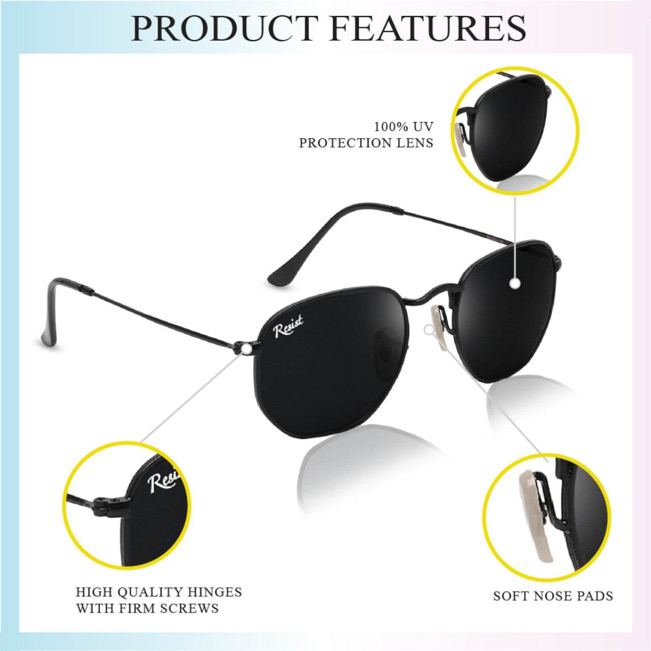 Francis Black Hexagonal Sunglasses - Sunglass Lover