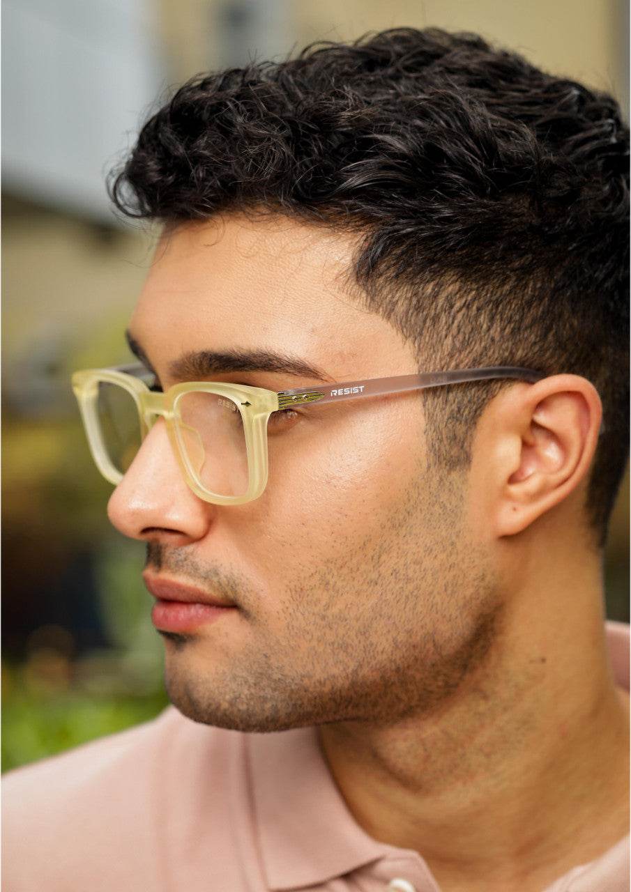 Leo Yellow Grey Clear Wayfarer Eyeglasses - Sunglass Lover