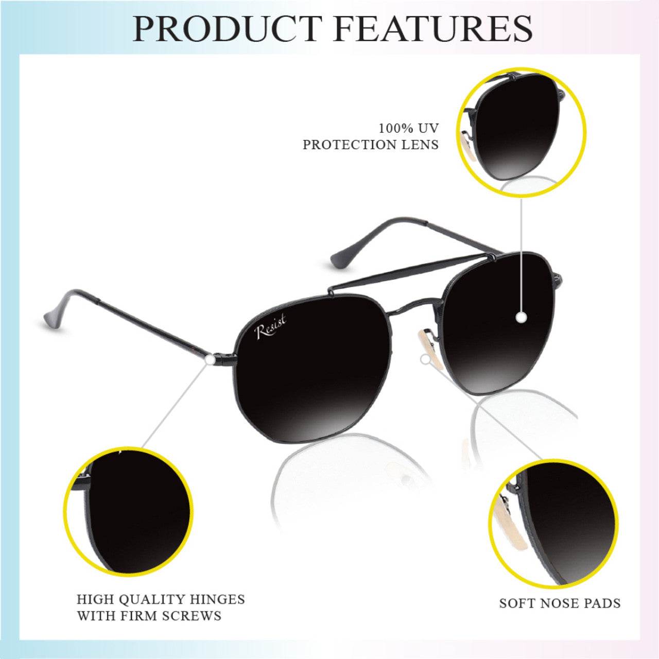 Classic Hexagonal Black Rectangular Sunglasses - Sunglass Lover