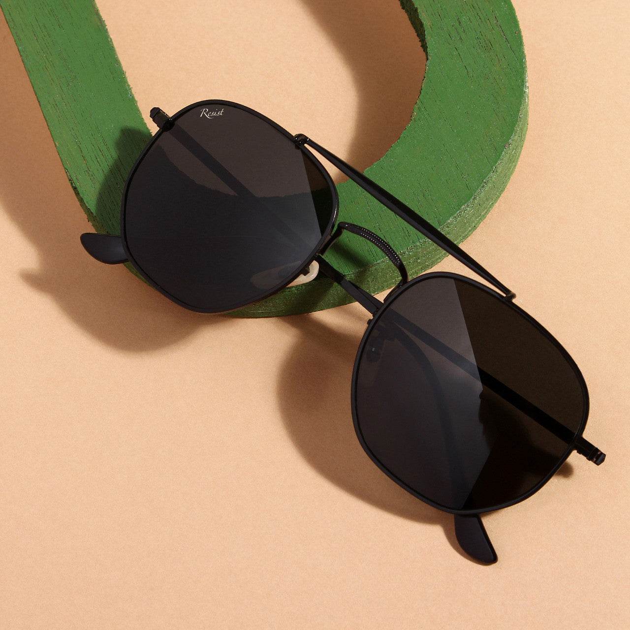 Classic Hexagonal Black Rectangular Sunglasses - Sunglass Lover