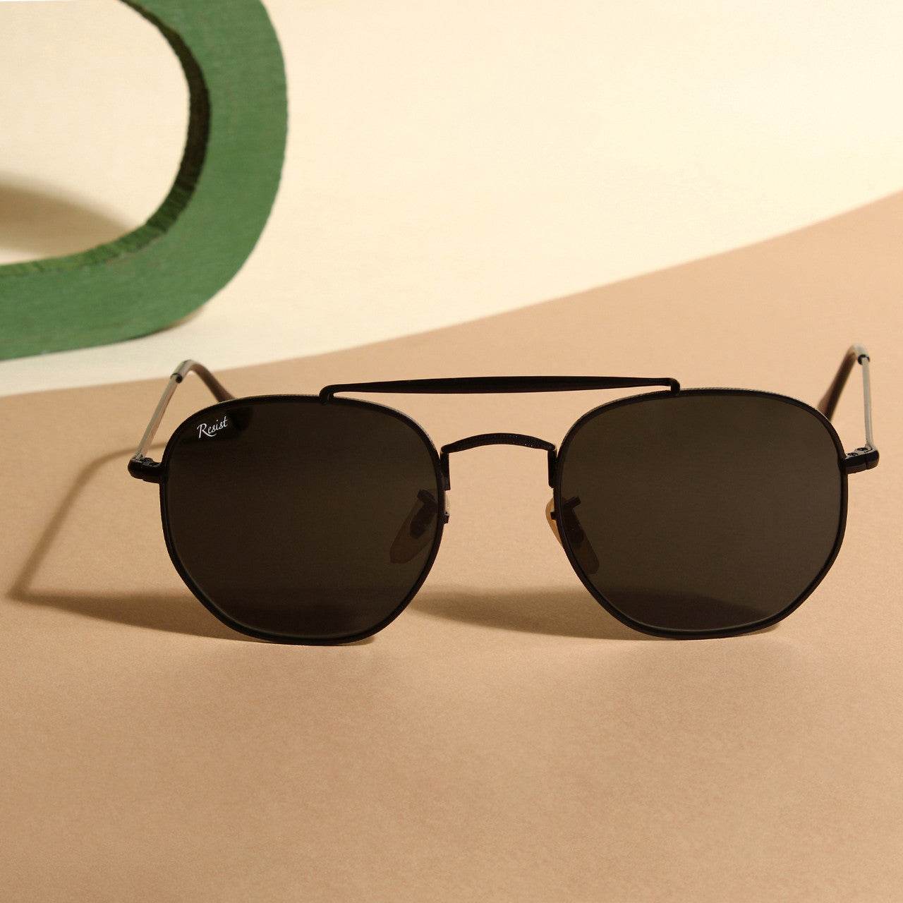 Classic Hexagonal Black Rectangular Sunglasses - Sunglass Lover