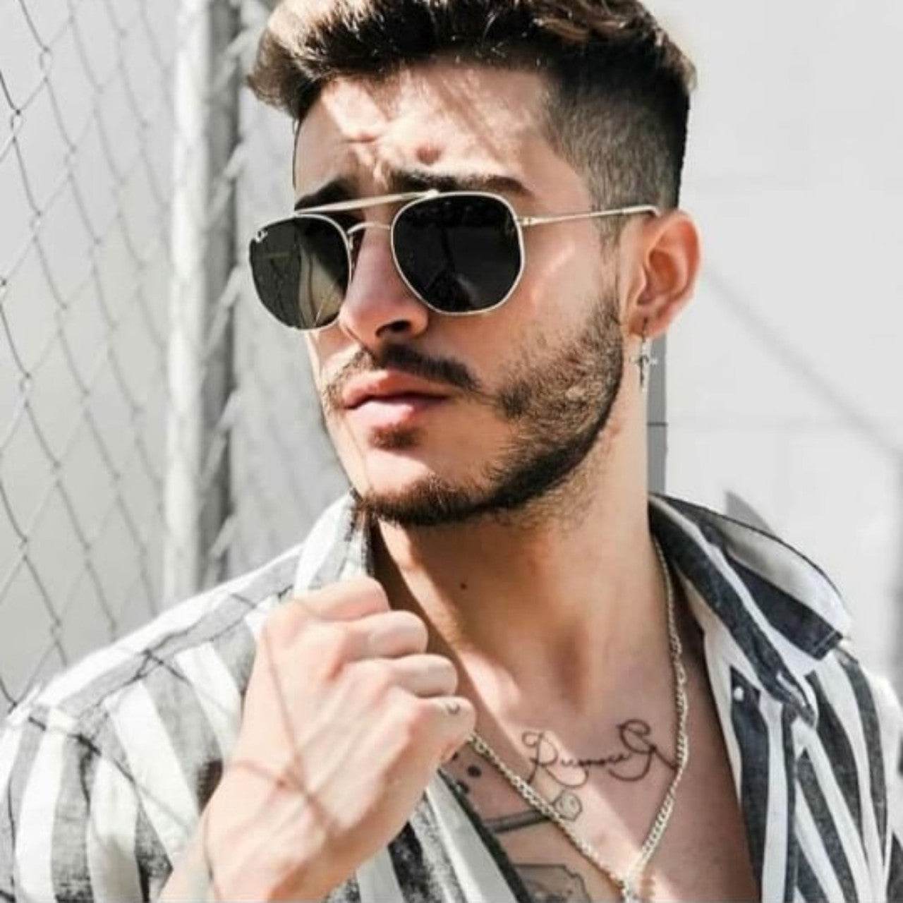 Classic Hexagonal Rectangular Sunglasses (56 mm, Silver Frame) - Sunglass Lover