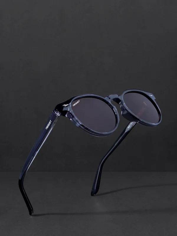 Sunglass Lover men's brown oval shades with translucent dark blue frame and polarized lenses