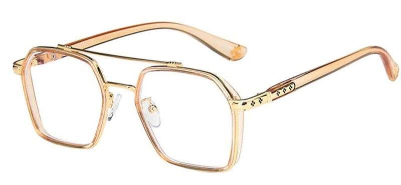 Sunglass Lover oversized anti-blue eyeglasses translucent peach gold square frames with double bridge