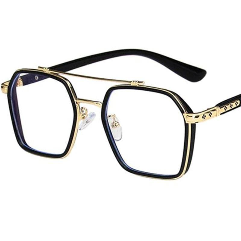 Sunglass Lover oversized anti-blue eyeglasses gold and black square frames with adjustable nose pads