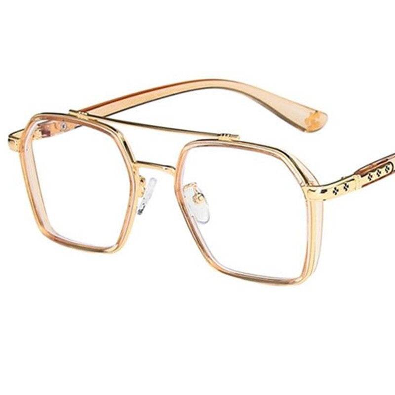 Sunglass Lover oversized anti-blue eyeglasses gold geometric metal frame clear lenses adjustable nose pads