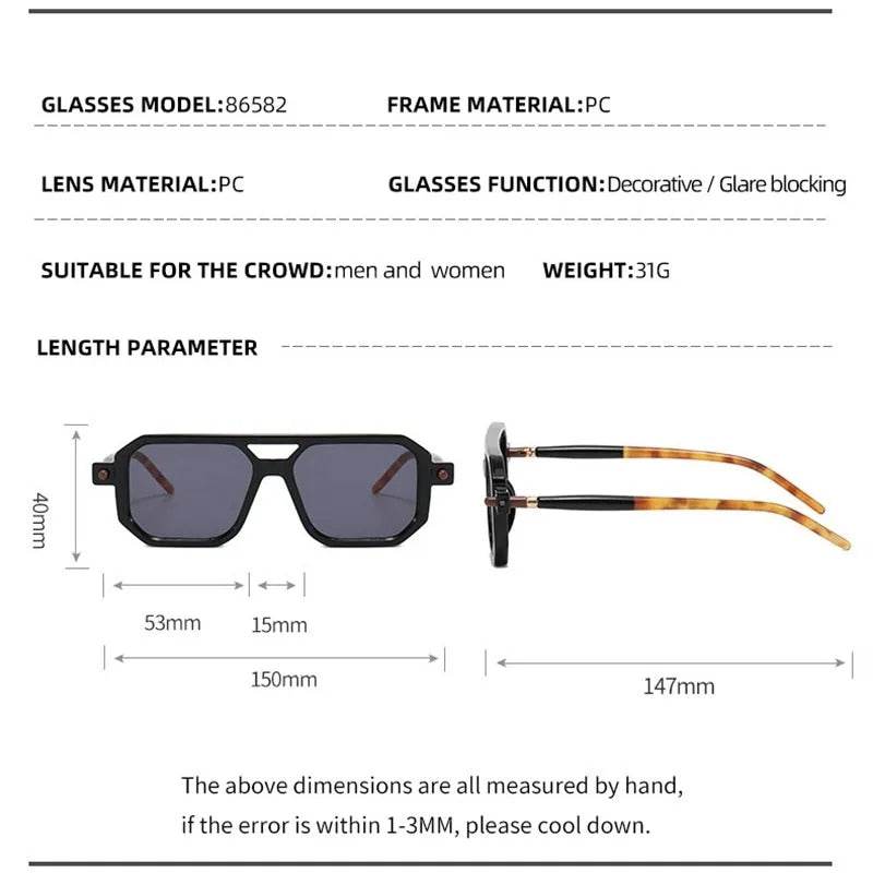 Sunglass Lover unisex square gradient sunglasses black square frame with tortoiseshell temples and measurements