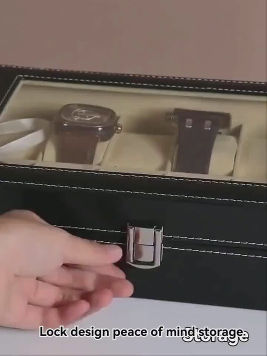 Black Faux Leather 12-Slot Watch Box for Men Gift For His/her