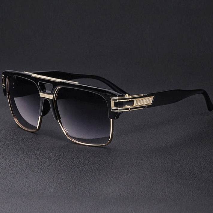 Sunglass Lover luxury men's square sunglasses black frame with gold accents and gradient lenses