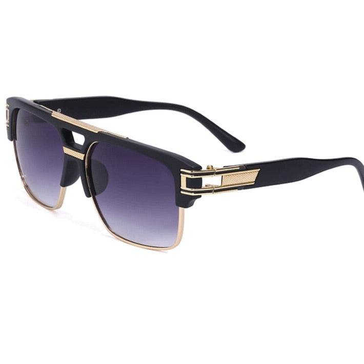 Sunglass Lover black and gold metal acetate frames with purple gradient lenses luxury men's square sunglasses