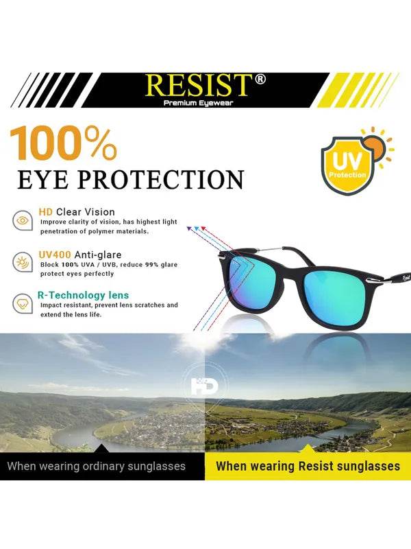 Sunglass Lover aqua green wayfarer sunglasses with mirrored lenses and 100 percent UV protection ad