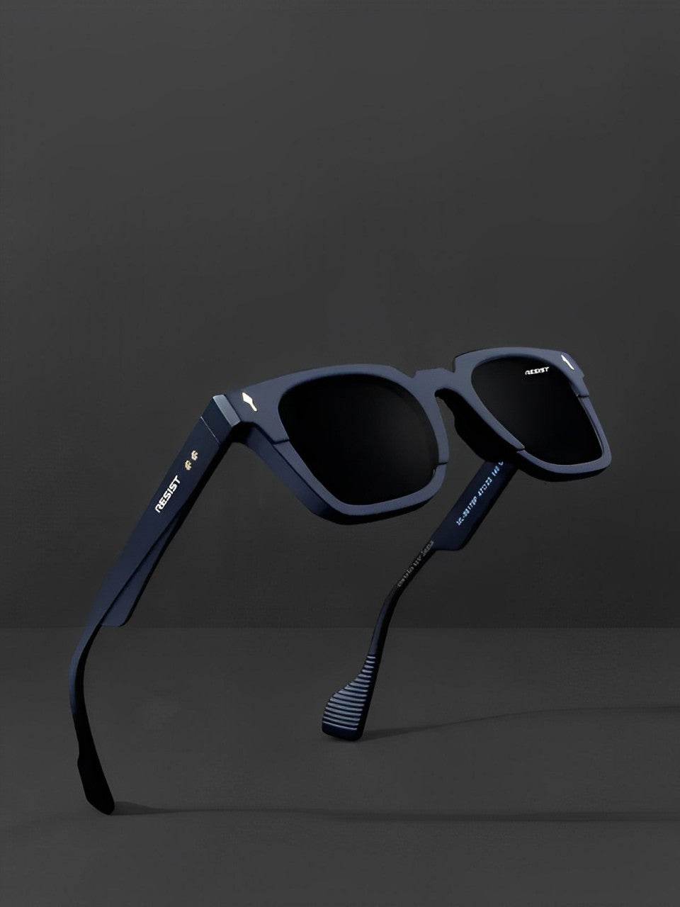 Sunglass Lover black square sunglasses for men displayed on gray background with bold square frames and UV lenses