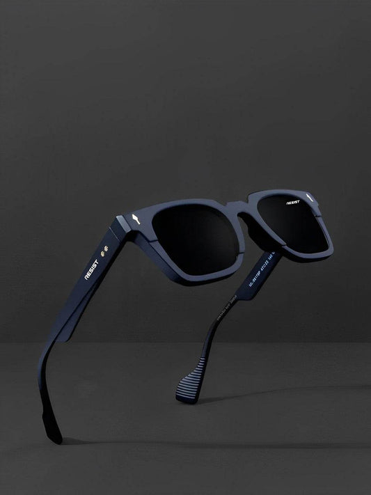 Sunglass Lover black square sunglasses for men displayed on gray background with bold square frames and UV lenses