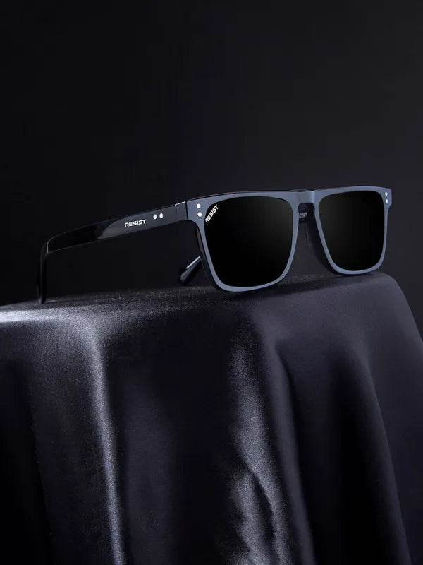 Sunglass Lover black square sunglasses for men matte black frame dark polarized lenses on black satin