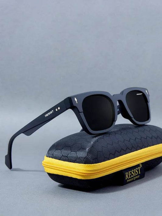 black square sunglasses for men by Sunglass Lover displayed on protective zip case ideal for travel