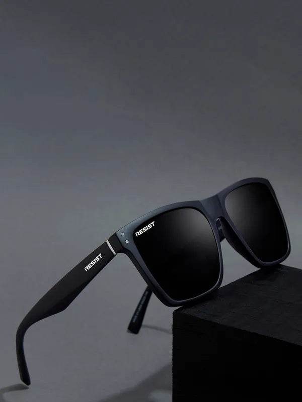 Sunglass Lover black wayfarer sunglasses for men square matte black frame with dark lenses on gray background