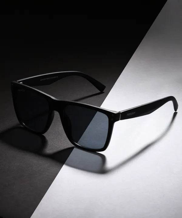 Sunglass Lover square black wayfarer sunglasses for men with dark lenses and glossy frame